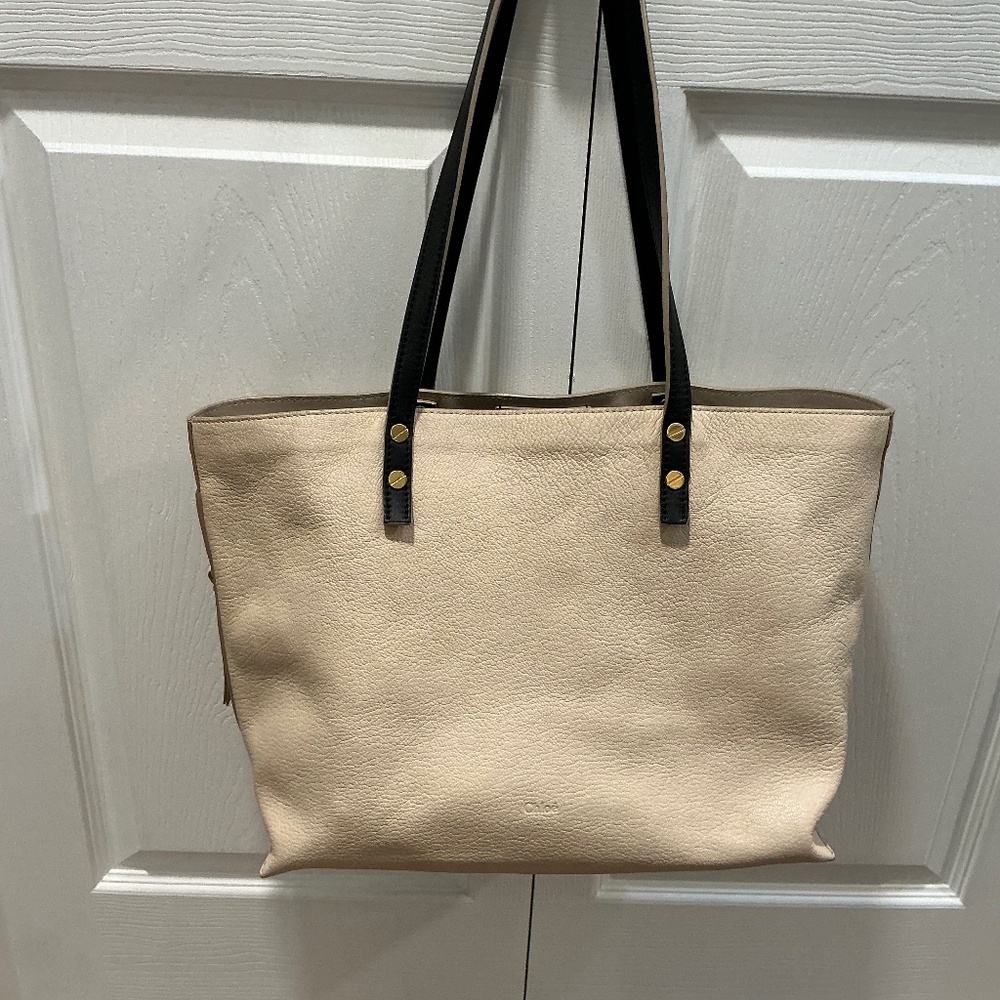 Chloe ivory/navy leather tote